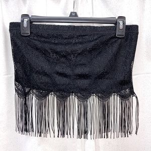 Lace & fringe tube top